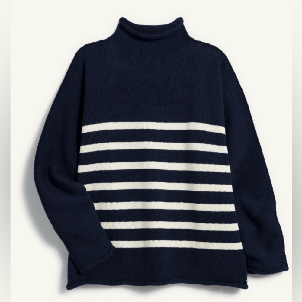 Frank & Eileen Monterey Rolled Funnel Neck Striped Italian Cotton Sweater XS - Picture 3 of 8